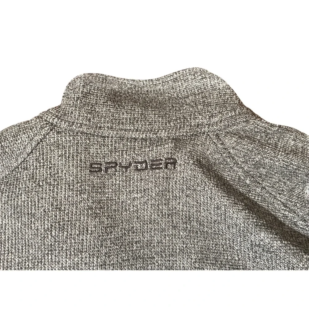 Spyder Mens Full Zip Knit Sweater Jacket Gray Black XL Mock Neck‎ Fleece Lined